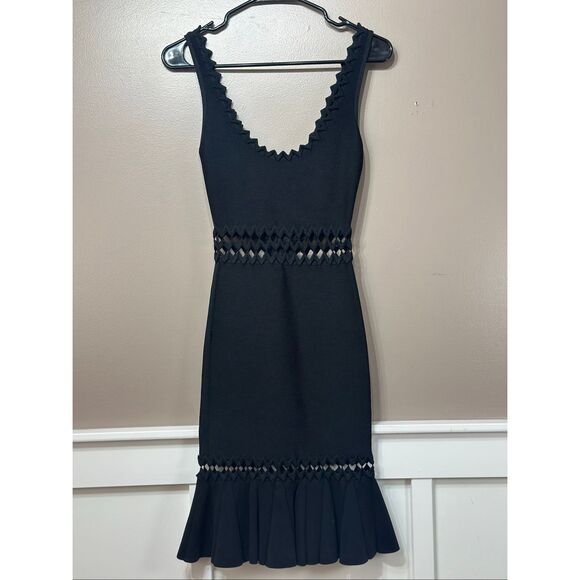 Herve Leger Cut Out Above the Knee Mermaid Cut Black Dress Women's XS - Picture 2 of 11